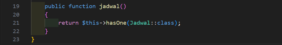 Update Model Subject.php - tambah hasOne jadwal